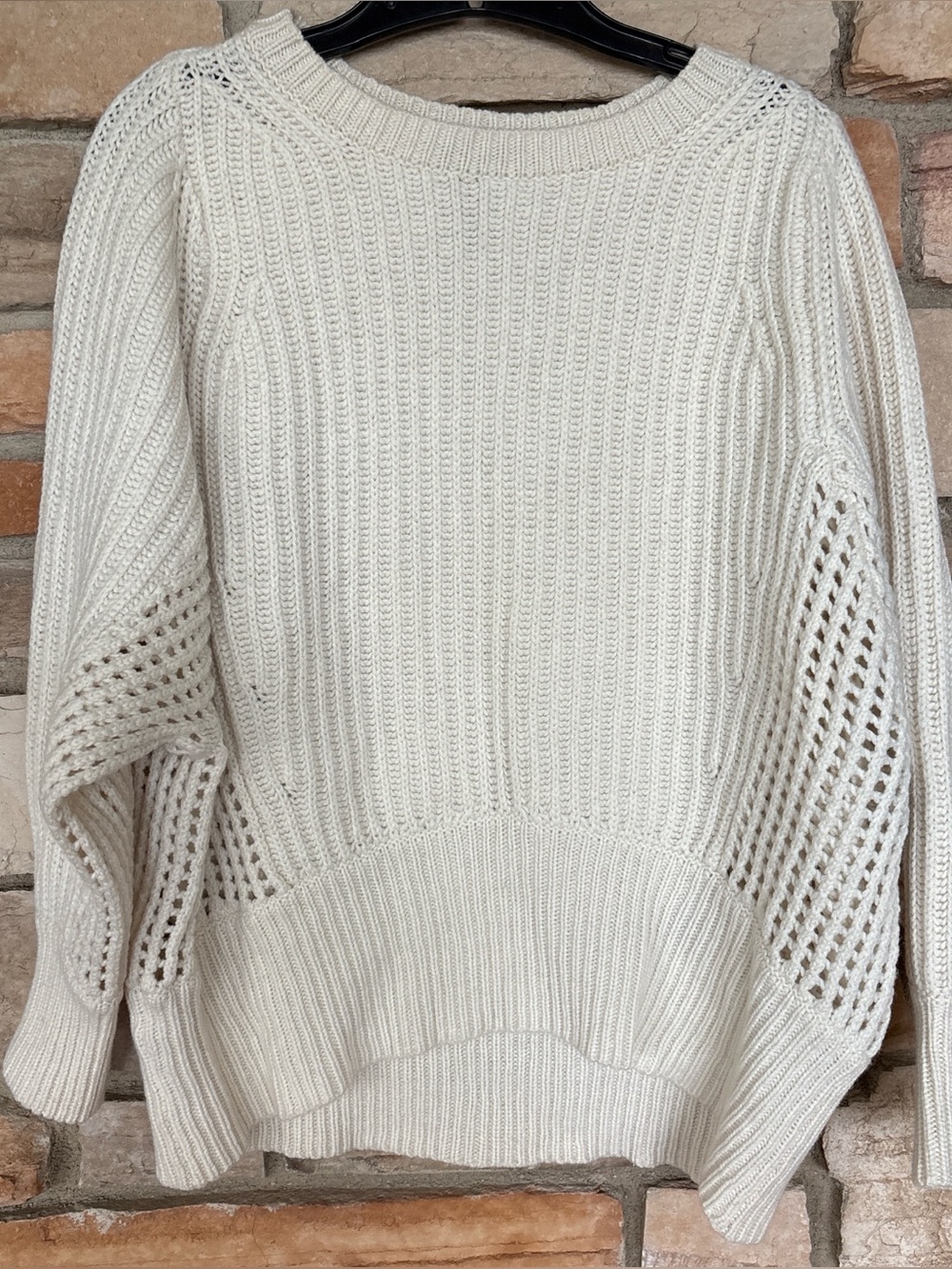 Cream Open-Stitch Crewneck Sweater - rag and bone